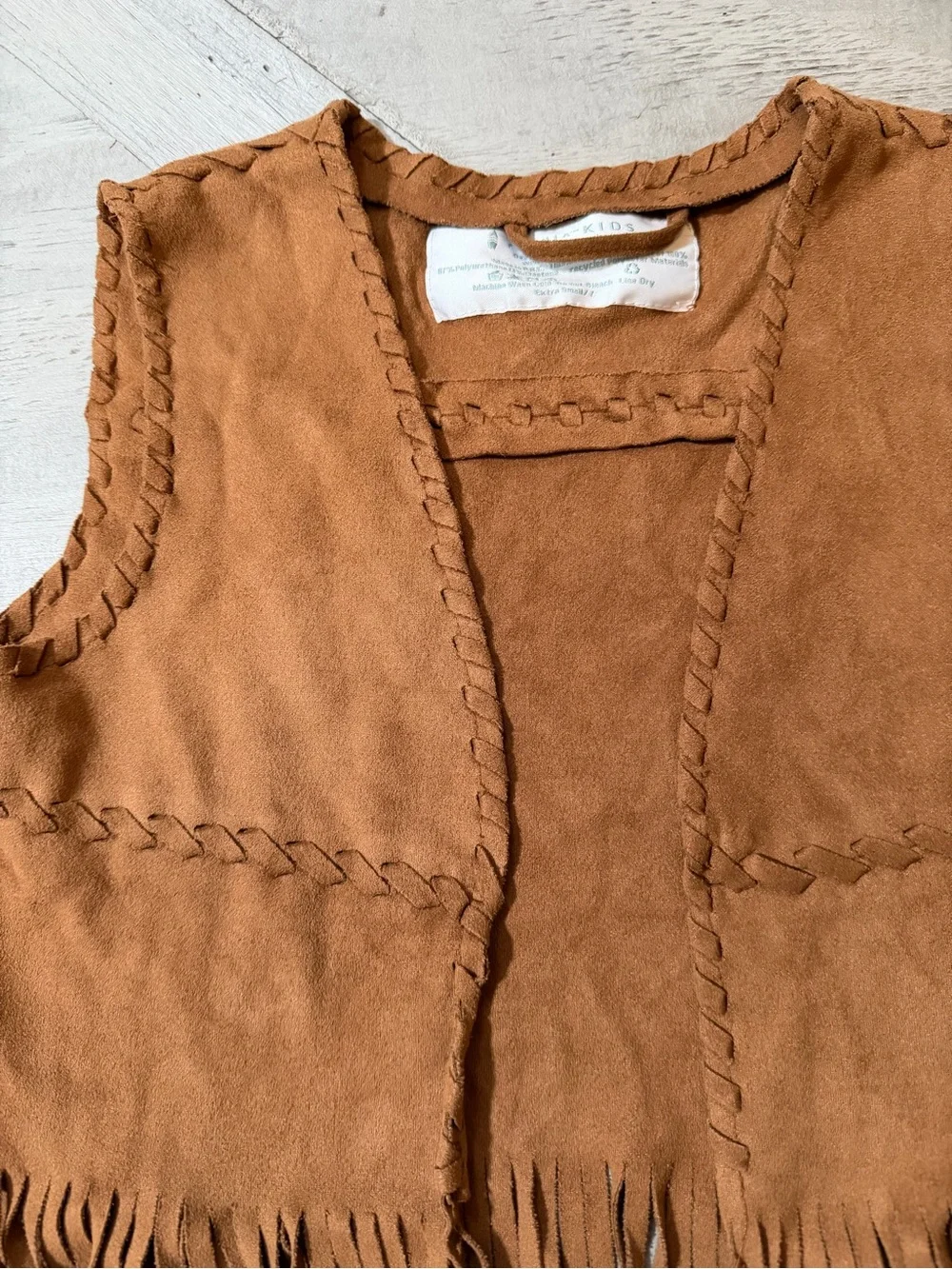 Fornia KIDS Camel Colored Fringe Vest - Faux Suede Unisex Size Extra Small - 7